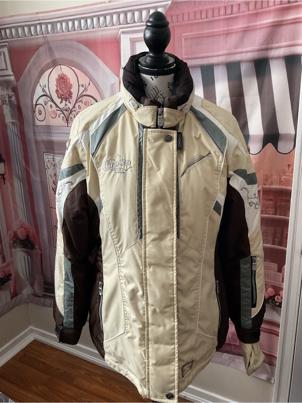 Women's Cream and Brown Insulated Puffer Jacket